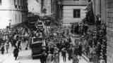 29th October 1929.: Workers flood the streets in a panic following the Black Tuesday stock market crash on Wall Street