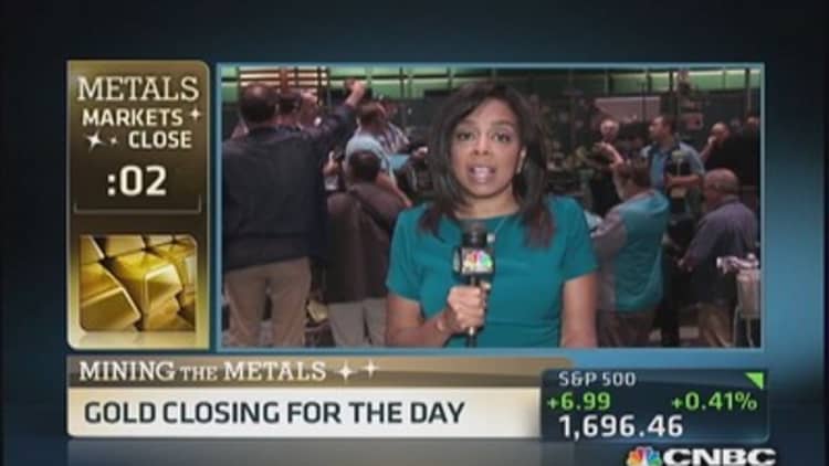 Gold gives back some gains at metals close
