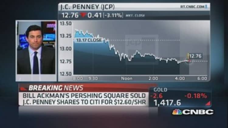 Pershing Square sold JCP stake to Citi for $12.60 a share 