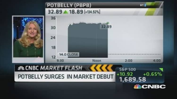 Potbelly surges in market debut
