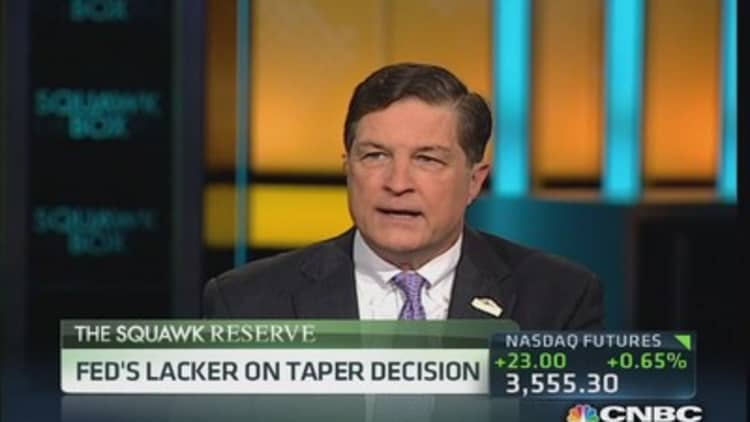 Taper decision was 'slam dunk': Fed's Lacker