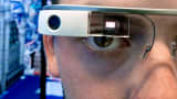 A man wearing Google Glass at the headquarters of Google Belgium in Brussels.