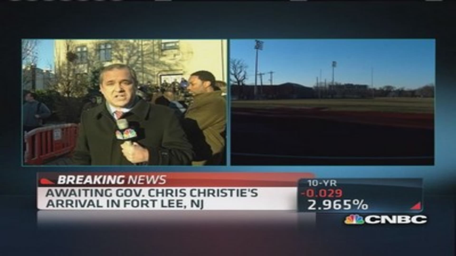 Awaiting Gov. Christie's arrival in Fort Lee, NJ