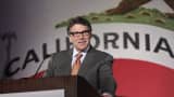Texas Gov. Rick Perry gives the keynote speech at the California Republican Party convention in Anaheim, Calif.