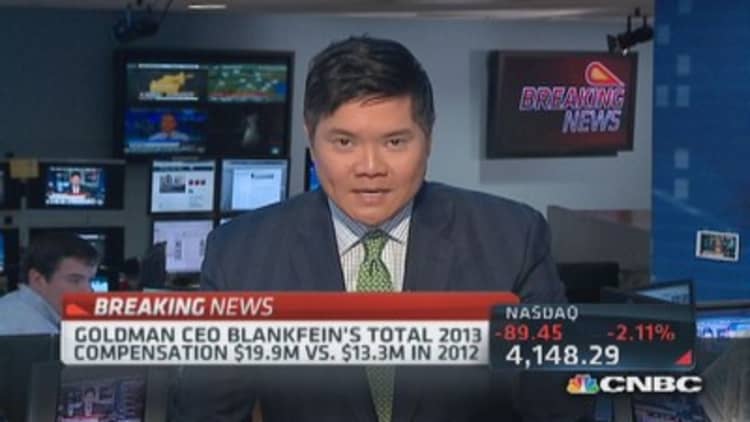Goldman CEO Blankfein's total comp. in 2013 $19.9 million