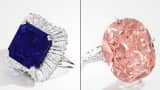 Sotheby’s in New York City auctioned off a total of $44.3 million dollars in sales at its Magnificent Jewels auction. The big record breaker was a stunning 28.18 carat sapphire and diamond ring selling for $5 million dollars (L). The top seller of the evening was a 15 carat orangy pink diamond and diamond ring that sold for $6.1 million dollars.