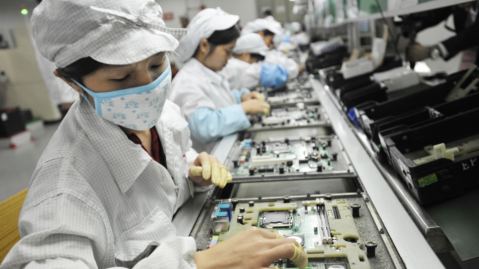Workers in the Foxconn factory in Shenzhen, China.