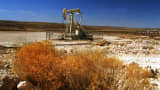An oil pump operates in the Permian Basin oil field near Carlsbad, New Mexico.