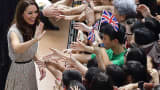 Catherine, Duchess of Cambridge greets members of the public in Singapore as part of the Diamond Jubilee tour in 2012.