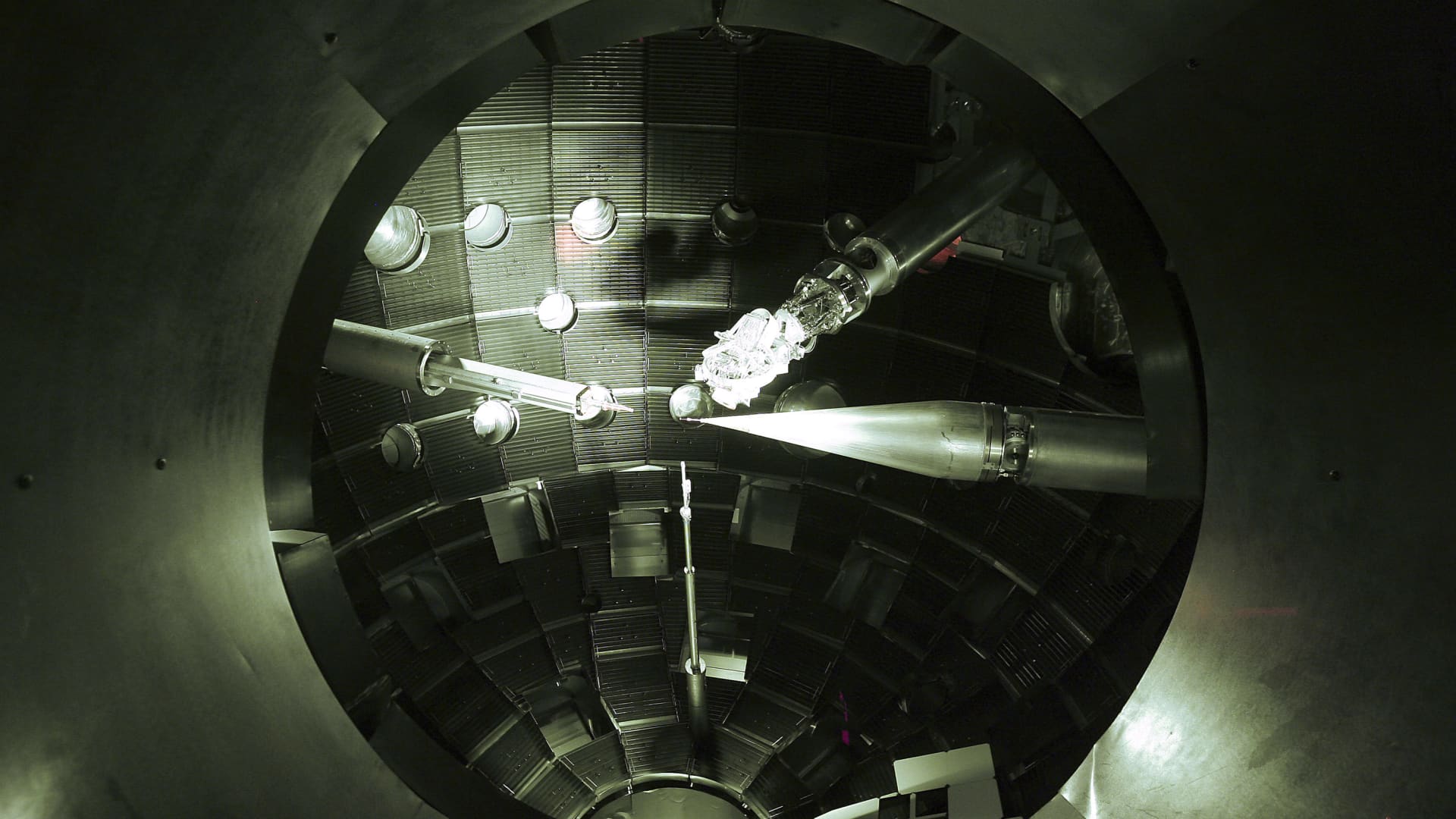 Instruments are viewed inside the target chamber at the National Ignition Facility (NIF) at the Lawrence Livermore National Laboratory in Livermore, California, U.S., on Friday, May 29, 2009. The NIF will use 192 lasers aimed at a small hydrogen-filled target for the study of fusion reactions.