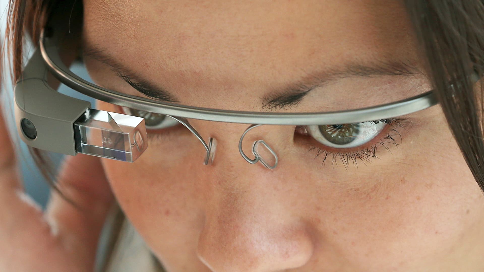 An attendee tries Google Glass during the Google I/O developer conference in San Francisco.