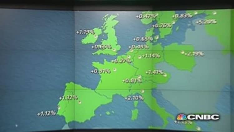 Europe shares end higher on Ukraine