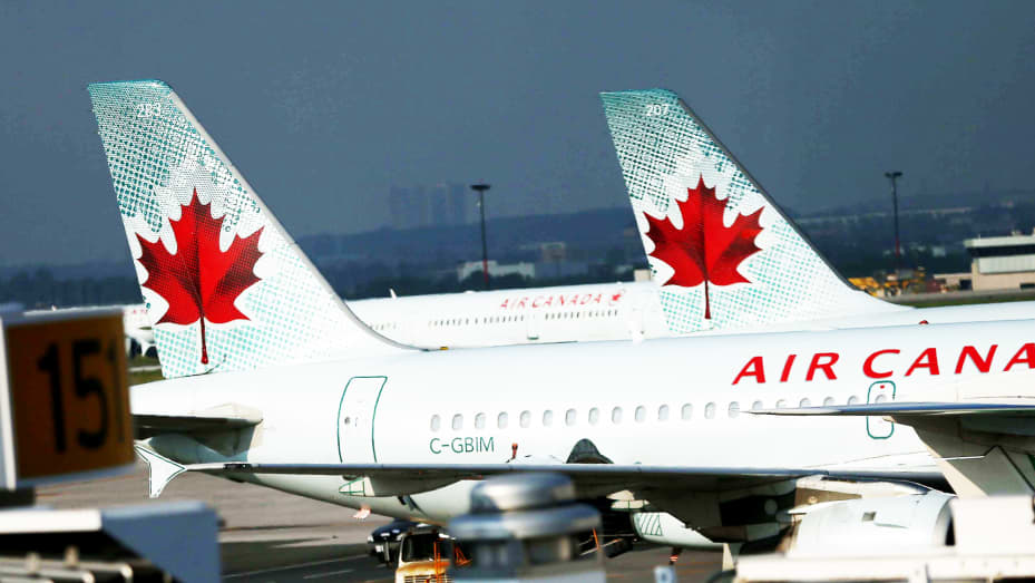 Air Canada planes on the tarmac at Pearson Airport, Toronto