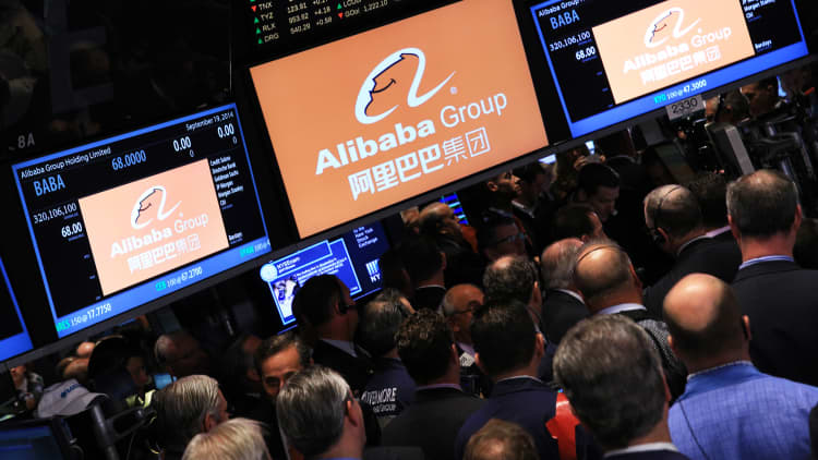 Alibaba opens for trading