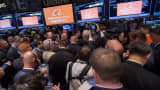 Trader on the floor of the New York Stock Exchange during the Alibaba Group IPO opening.