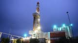 An oil-drilling rig operates on Sept. 26, 2014 near Walle, Germany.