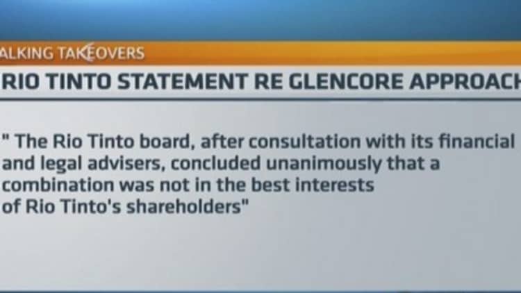 Rio Tinto rejected Glencore merger bid