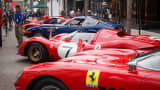 Ferrari's line Rodeo Drive in Beverly Hills, Calif., to celebrate it's 60th year anniversary in North America.