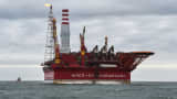 The Arctic oil rig 'Prirazlomnaya' in the Barents Sea owned by energy giant Gazprom, near Naryan Mar, Russia.