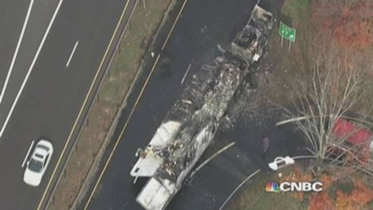 Truck loaded with butter catches fire