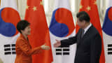 South Korean President Park Geun-hye meets with Chinese President Xi Jinping at the Great Hall of the People in Beijing, on the sidelines of the Asia Pacific Economic Cooperation (APEC) meetings.