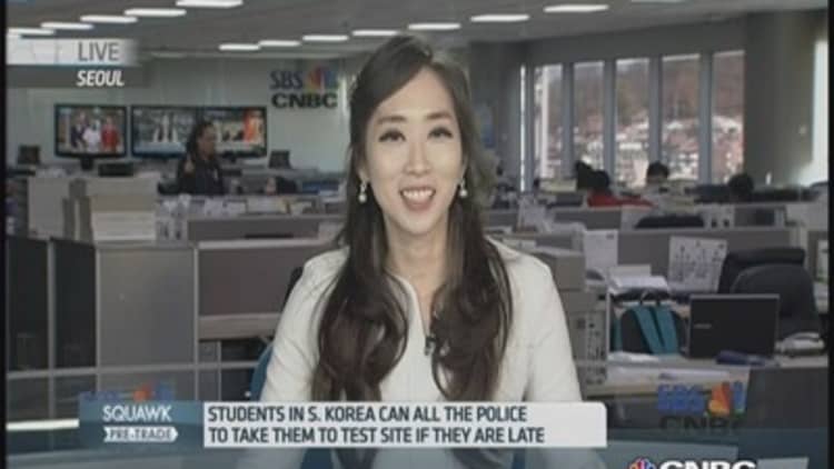 South Korea falls silent for entrance exam