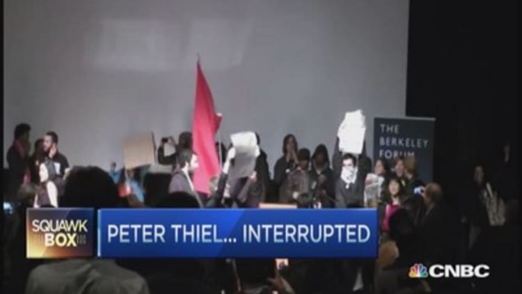 Protesters barge into Peter Thiel speech