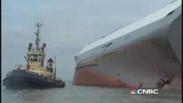 Ship run aground to prevent capsizing