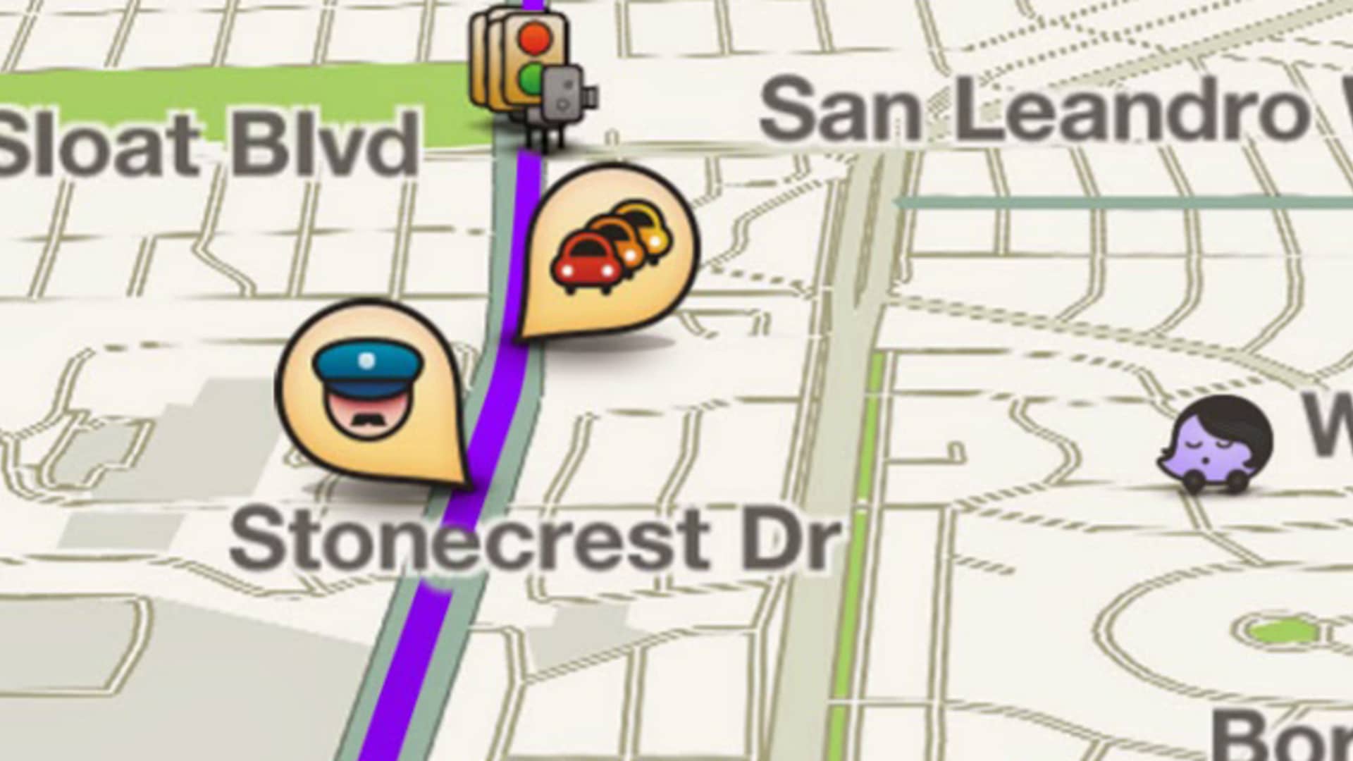 Waze app with icon showing police