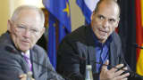 German Finance Minister Wolfgang Schaeuble and former Greek Finance Minister Yanis Varoufakis.