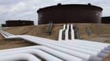 Pipelines and oil storage tanks in Cushing, Okla.