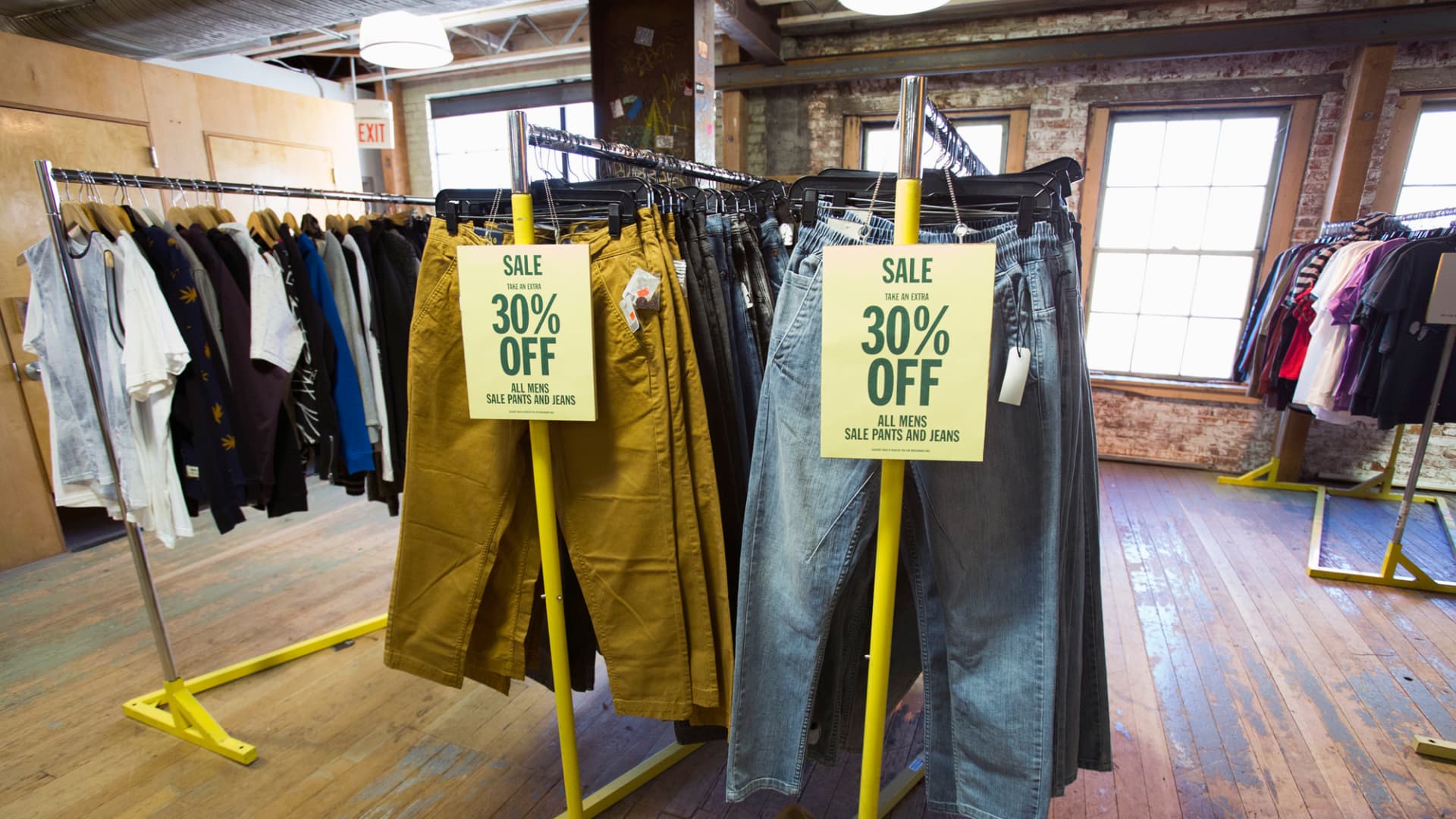 Pants for sale at an Urban Outfitters store in Pasadena, California.