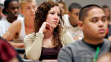 Students attend a class at the University of Nevada, Las Vegas (UNLV) in Las Vegas, Nevada.