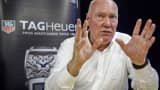 Swiss watchmaker Tag Heuer's CEO Jean-Claude Biver gestures during a press conference at the company’s headquarters in La Chaux-de-Fonds, Western Switzerland.