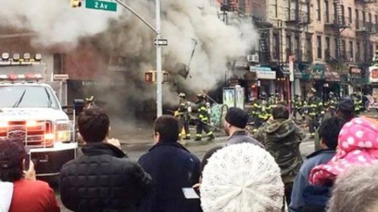 Security camera video of NYC building explosion