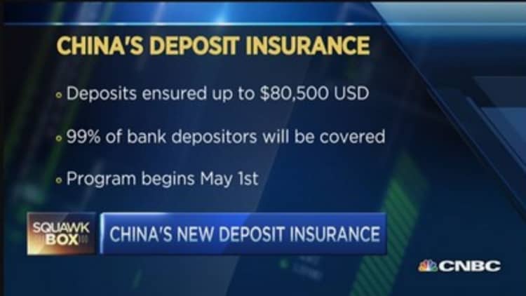 China to offer deposit insurance