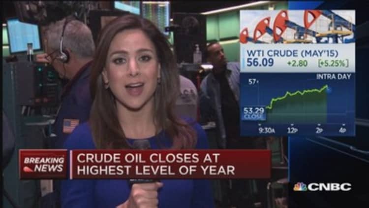 Crude closes at highest level of year