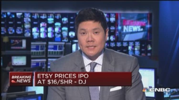 ETSY prices IPO $16/share: DJ 