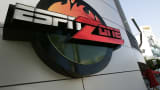 The ESPNZone logo is displayed outside the facility at L.A. Live in Los Angeles, California.