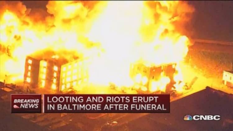 Baltimore burning as rioters set fires