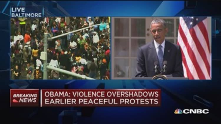 Obama: No excuse for violence in Baltimore