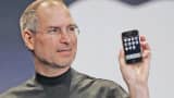 Steve Jobs held up the new iPhone during his keynote address at MacWorld Conference & Expo in San Francisco on Jan. 9, 2007.