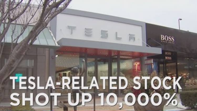 Tesla related stock shoots up 10k percent