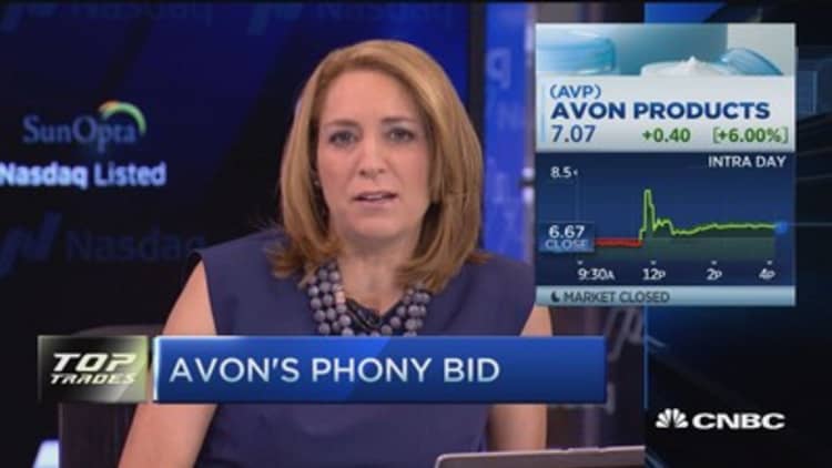 Avon surges on phony bid