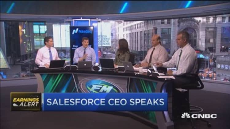 Salesforce beats, stock pops