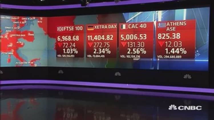 Europe shares close sharply lower on Greek fears