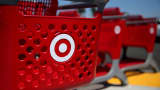 Shopping carts sit in front of a Target store in San Rafael, California.