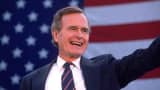 George Bush waves to supporters Nov. 5, 1988, three days before he was elected to the White House.