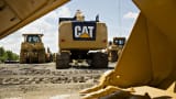 A Caterpillar excavator sits outside the Altorfer Cat dealership in East Peoria, Illinois.