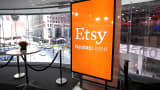 Etsy signage at the Nasdaq in New York.